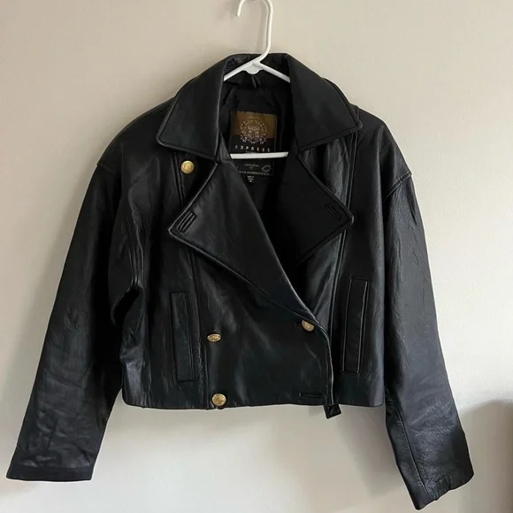 Express Avenue de L’Opera vintage black leather jacket -Size M-circa early 90’s - Picture 1 of 3